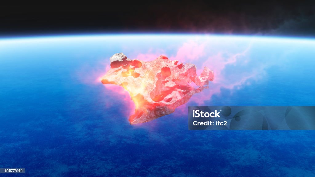 3D render de la quema de rojo fuego meteorito cayendo a la tierra - Foto de stock de Ambiente libre de derechos