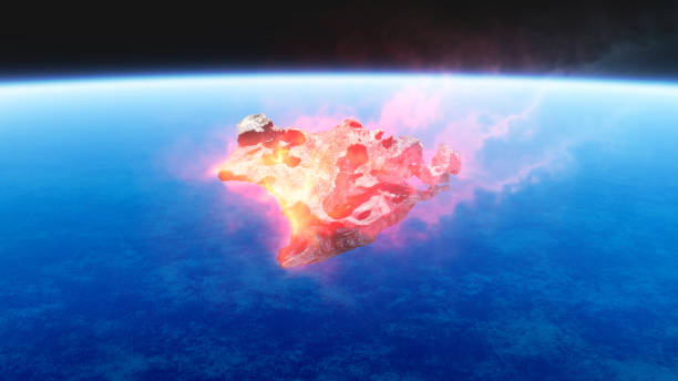 istock 3D render of burning red fire meteorite falling to earth 645774164
