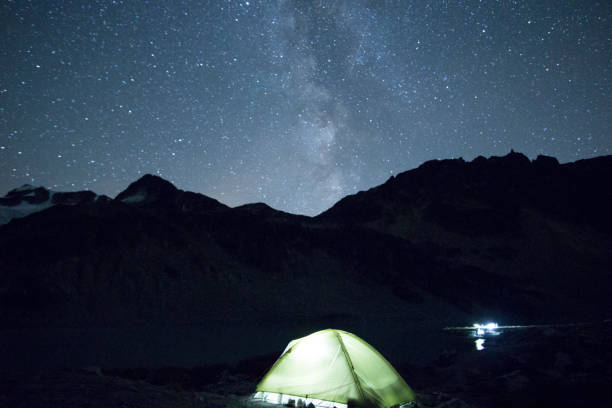 istock Illuminated tent under milky way galaxy 645794728