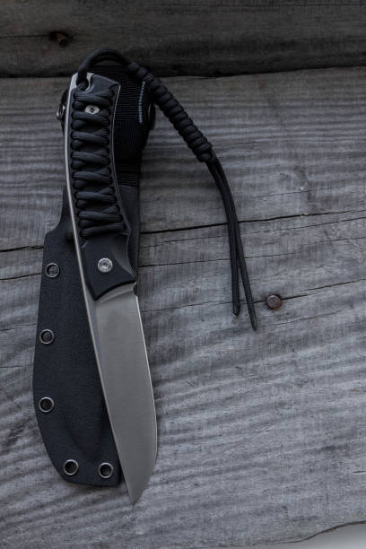 istock Hunting knife with cover. Left position. Top view. 645795390