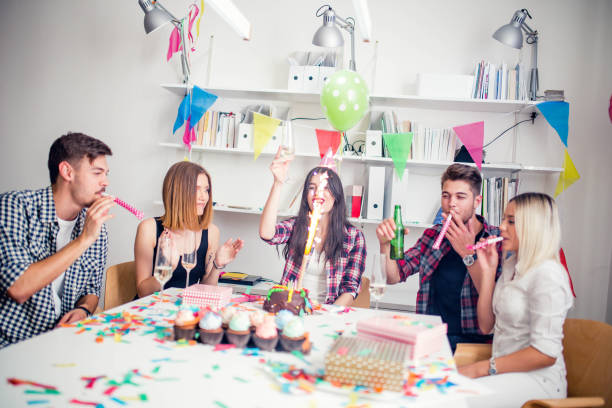 istock Happy birthday in office 645799616