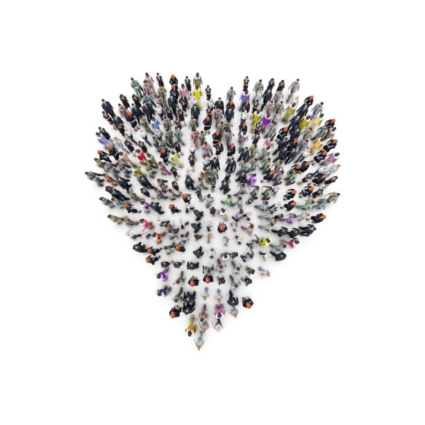 istock Aerial view of people that are grouping in heart shape. 3D Rendering 645802958