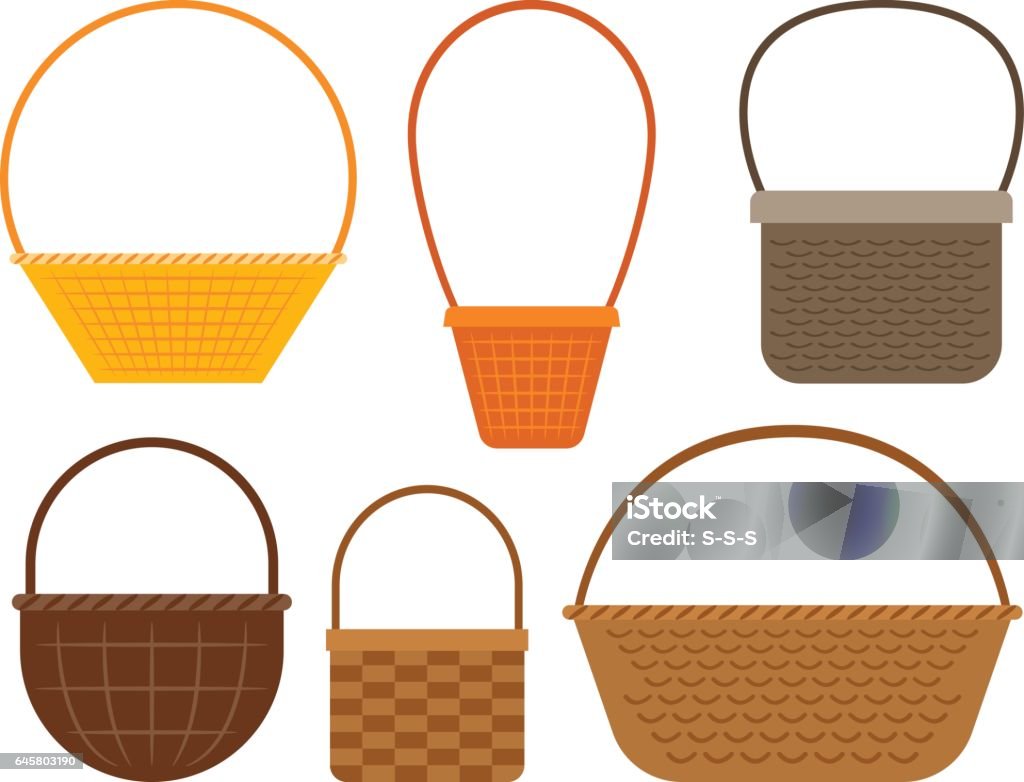 Empty picnic basket set Empty baskets isolated on white background. Osier wicker picnic vector basket set Basket stock vector