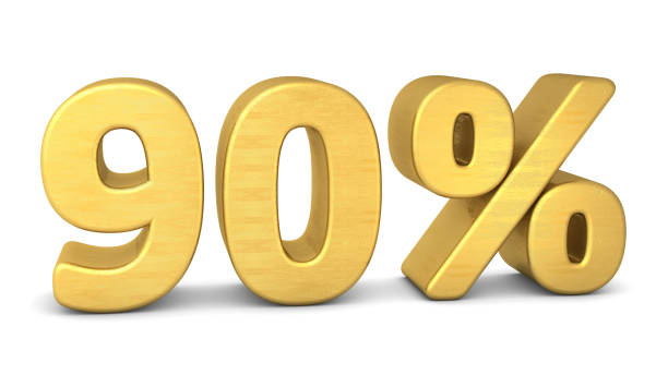 istock 90 percent symbol 3d rendering gold 645808376