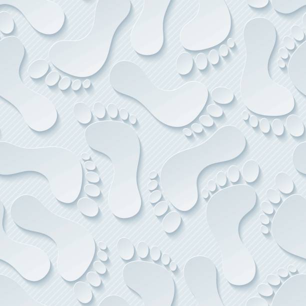 Footprints Neutral Seamless Wallpaper Pattern. Barefoot prints neutral seamless wallpaper pattern. 3d tileable cut out paper background. perforated paper pictures stock illustrations