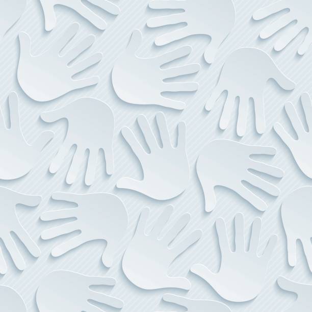 Handprints neutral seamless wallpaper pattern. Handprints neutral seamless wallpaper pattern. 3d tileable cut out paper background. perforated paper pictures stock illustrations