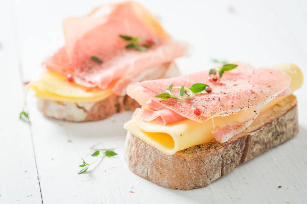 istock Crisp sandwich with ham and cheese for breakfast 645817918