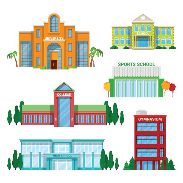 zestaw budynków architektonicznych - education computer icon symbol icon set stock illustrations