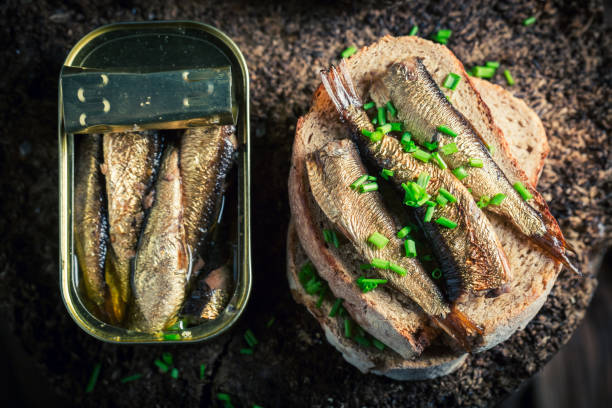 istock Fresh sandwich wirh sprats with and chive 645822340