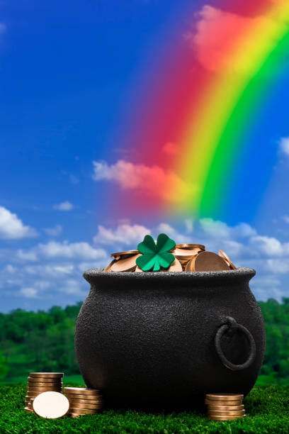 istock Pot of Gold coins with rainbow for St Patrick's Day 645822854