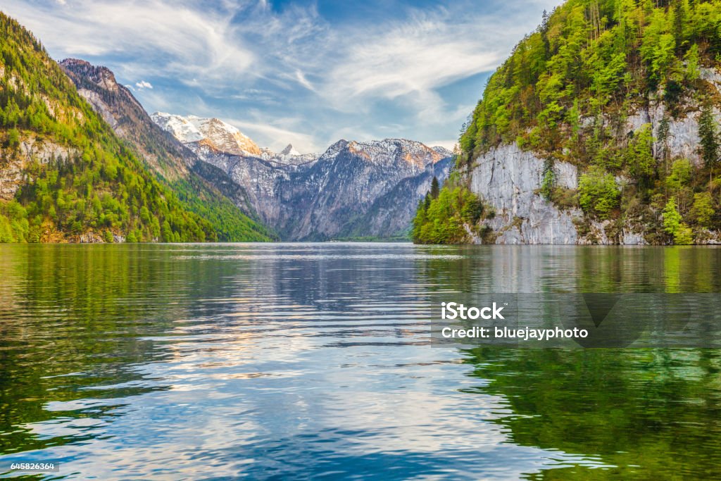 Lake Königssee im Frühling, Berchtesgadener Land, Bayern, Deutschland - Lizenzfrei Bodensee Stock-Foto