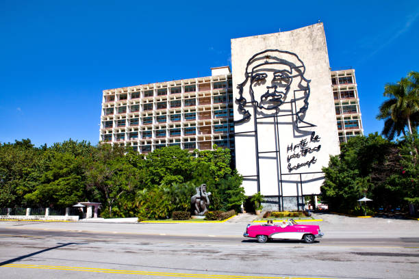 Che Guevara steel outline on Ministry of Interior at Plaza de la Revolution in Havana, Cuba. \