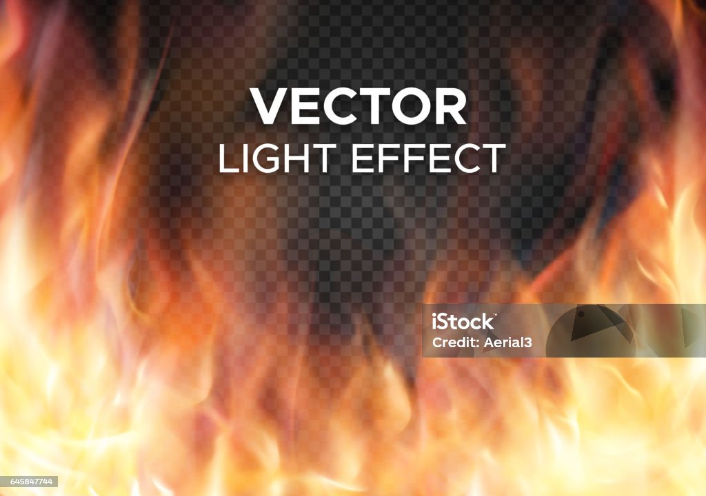 Vector fire flames on transparent background Burning fire flames on transparent background. Vector special light effect Flame stock vector