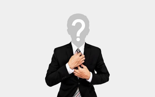 istock Businessman with question mark on head, on soft grey background 645860704