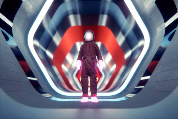 istock Astronaut waiting in spaceship corridor 645863902