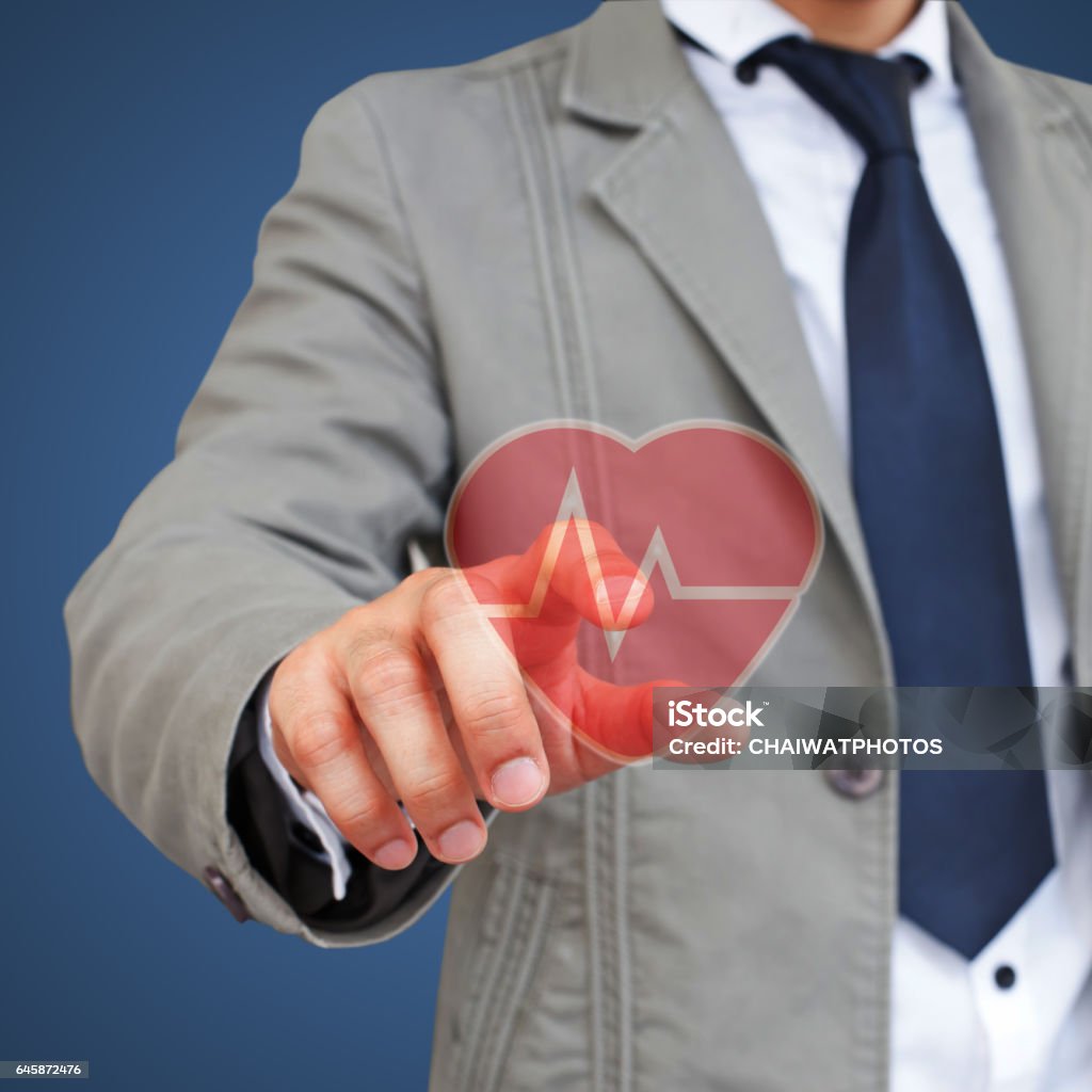 Man touching heart icon Adult Stock Photo