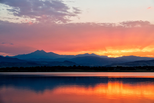 Aerial photography of beautiful lake at sunset