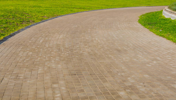 istock Curve Stone Walkway and green grass 645872636
