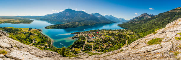 istock Panoramic View of Waterton and Lakes from Bear Hump Hike 645877780