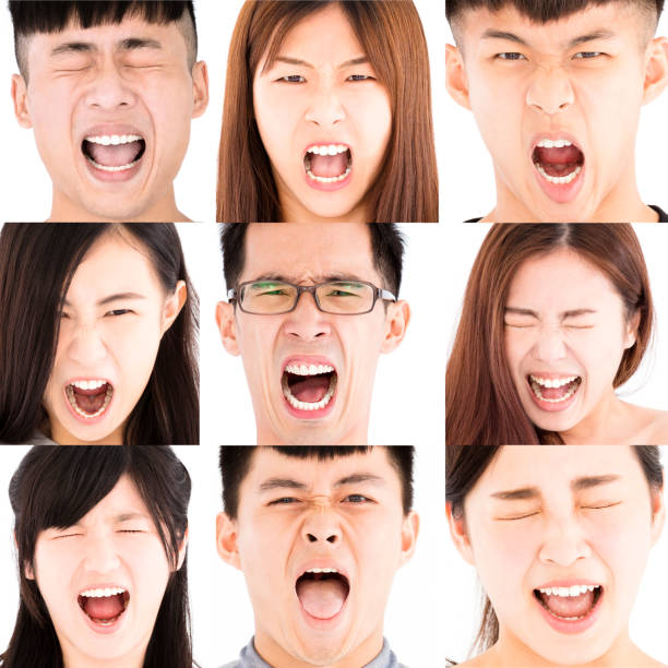 istock Composition of angry asian young people 645883616