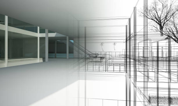 istock sketch design of interior hall, 3d rendering 645884096