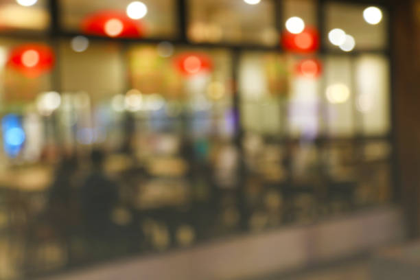 istock Blurred image of cafe or restaurant with bokeh lights background 645896588