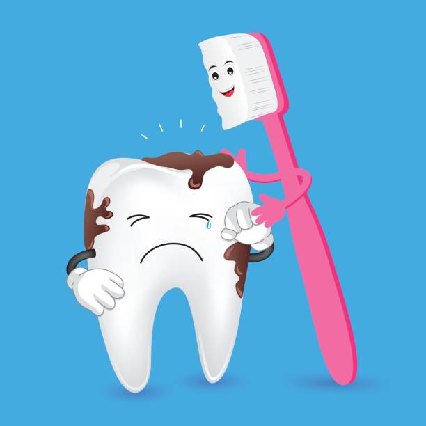 грязный зубной характер с дружественной зубной щеткой. - brushing teeth healthcare and medicine cleaning distraught stock illustrations