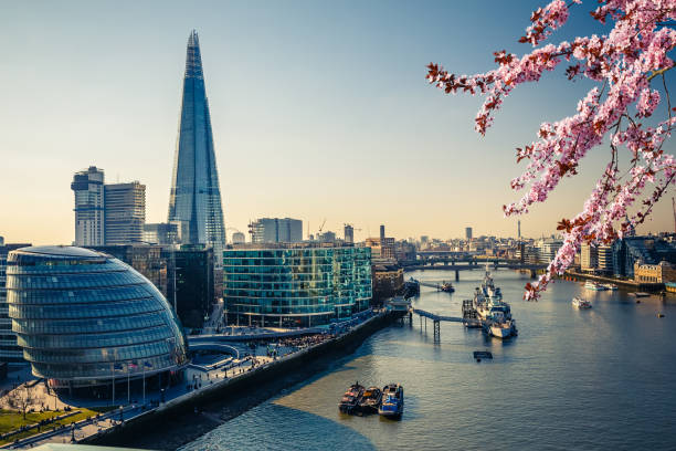 Thames and London City at spring Aerial view on thames and london city at spring gla building stock pictures, royalty-free photos & images