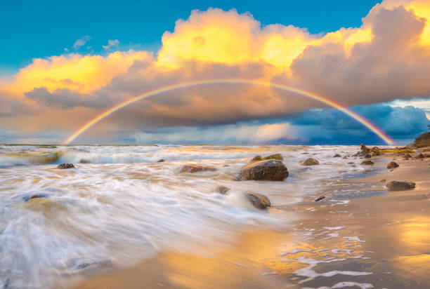 beautiful colored storm clouds over the sea beach