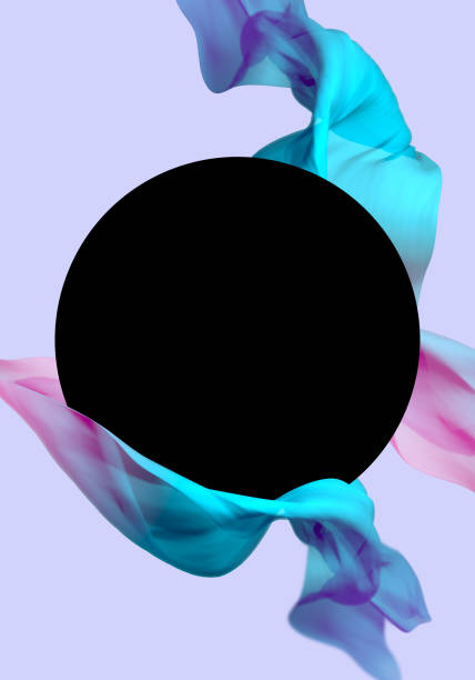 istock Abstract 3D Render Illustration. Flying Silk Fabric Wave, Waving Satin. Blue and Pink Color, Purple Background. 645929100