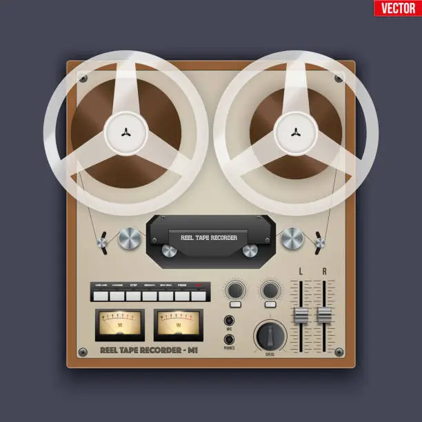 Vector illustration of Vintage Analog Reel Tape Recorder.