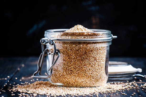 istock Raw Quinoa barley in a glass jar 645955378
