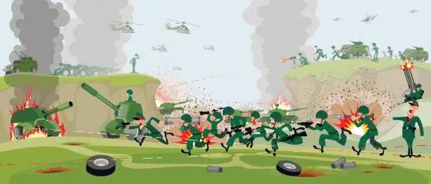 Vector illustration of Armies on battlefield