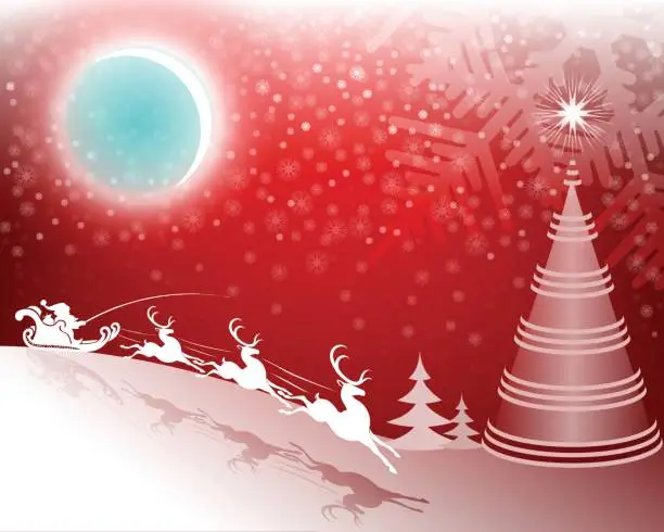 Vector illustration of Christmas red background with tree