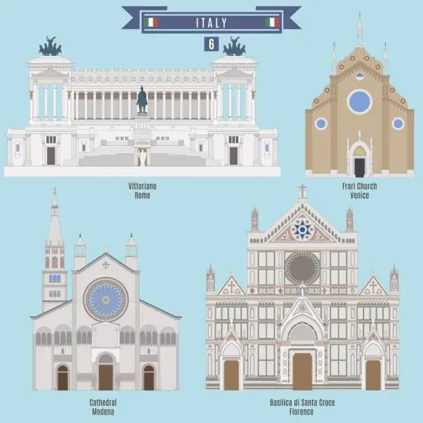 Vector illustration of Famous Places in Italy