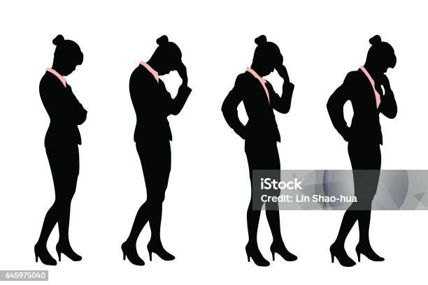 Silhouette Of Business Woman Stock Illustration - Download Image Now - In Silhouette, Women, Contemplation