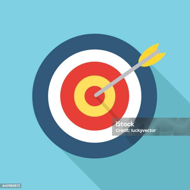 Target With An Arrow Flat Icon Concept Market Goal Vector Picture Image Stock Illustration - Download Image Now