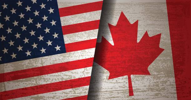 ilustraciones, imágenes clip art, dibujos animados e iconos de stock de bandera de estados unidos y canadá con fondo de textura grunge - canada canadian flag business canadian culture