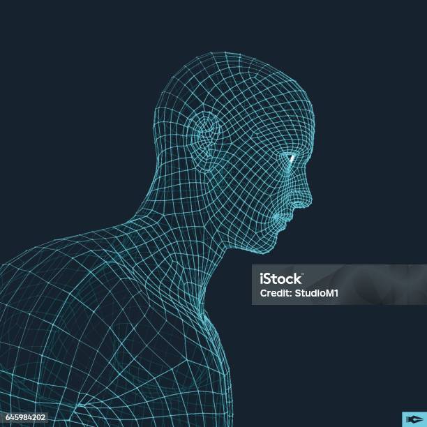 Kopf Der Person Aus Einem 3d Raster Geometrische Zifferblattdesign Stock Vektor Art und mehr Bilder von Aussicht genießen