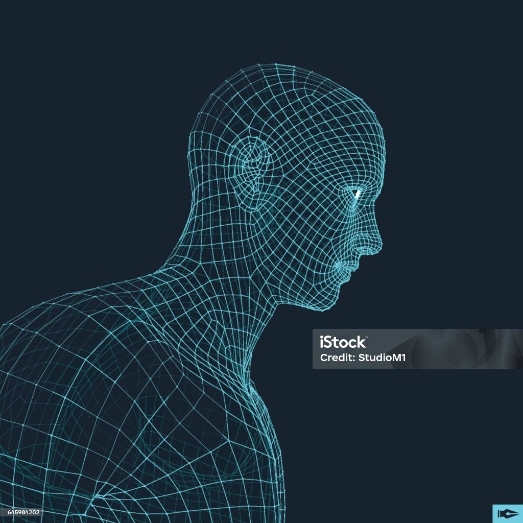 Cabeza de la persona de una red 3d. Diseño geométrico de la cara. - arte vectorial de Adulto libre de derechos