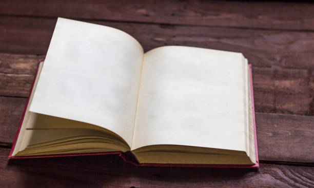 istock Vintage open book  on old wooden table . 645990656