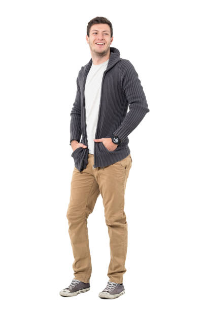 istock Smiling casual man wearing sweater jacket looking back. 645992364