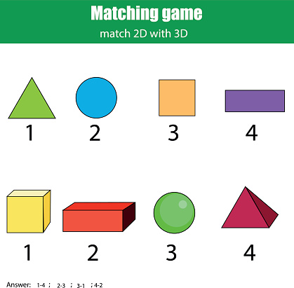 Educational children game. Matching game worksheet for kids. Learning colors and shapes theme