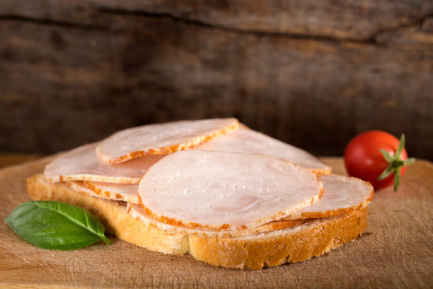 Open faced chicken ham sandwich stock photo