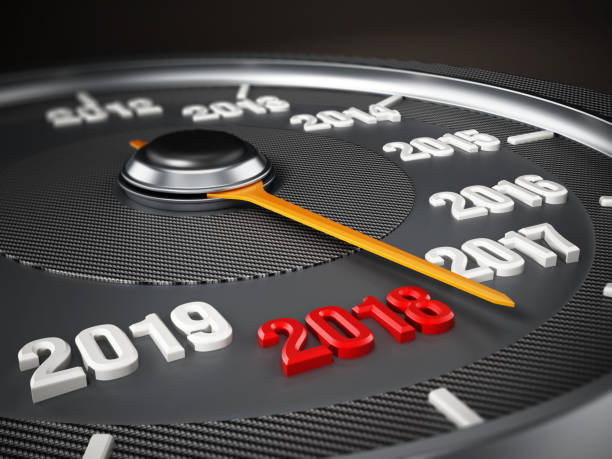 istock Speedmeter needle moving from the year 2017 to red 2018 646016552