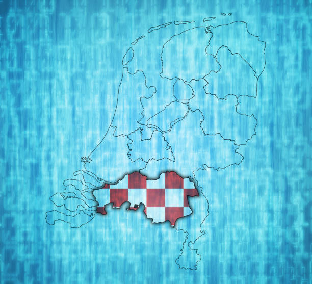 north brabant flag on map with borders of provinces in netherlands