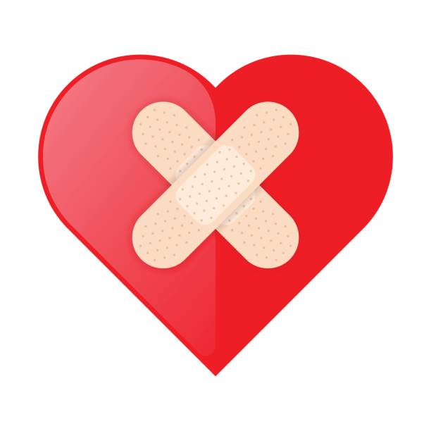 форма сердца с медицинским крестом патча. концепция здравоохранения. - relationship difficulties heart shape bandage adhesive bandage stock illustrations
