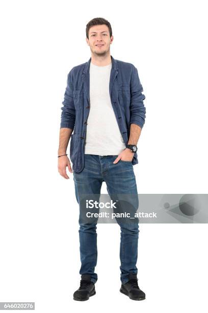 Man In Jeans And Denim Shirt With Hand In Pocket Stock Photo - Download Image Now - 20-29 Years, Adult, Adults Only