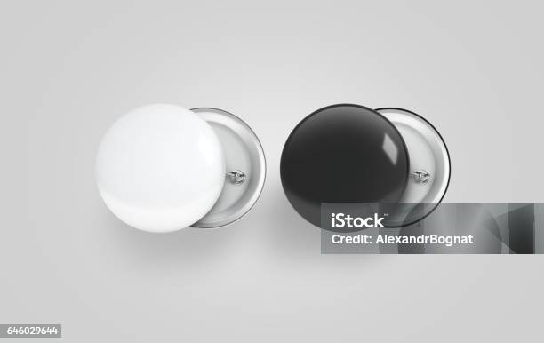 Blank Black And White Button Badge Mockup Set Stock Photo - Download Image Now - Campaign Button, Brooch, Template