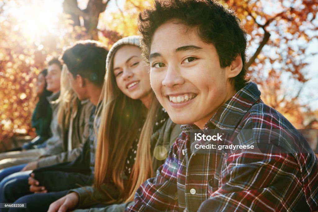 My go to people for happy times Portrait of a group of young friends enjoying a day at the park together Teenager Stock Photo